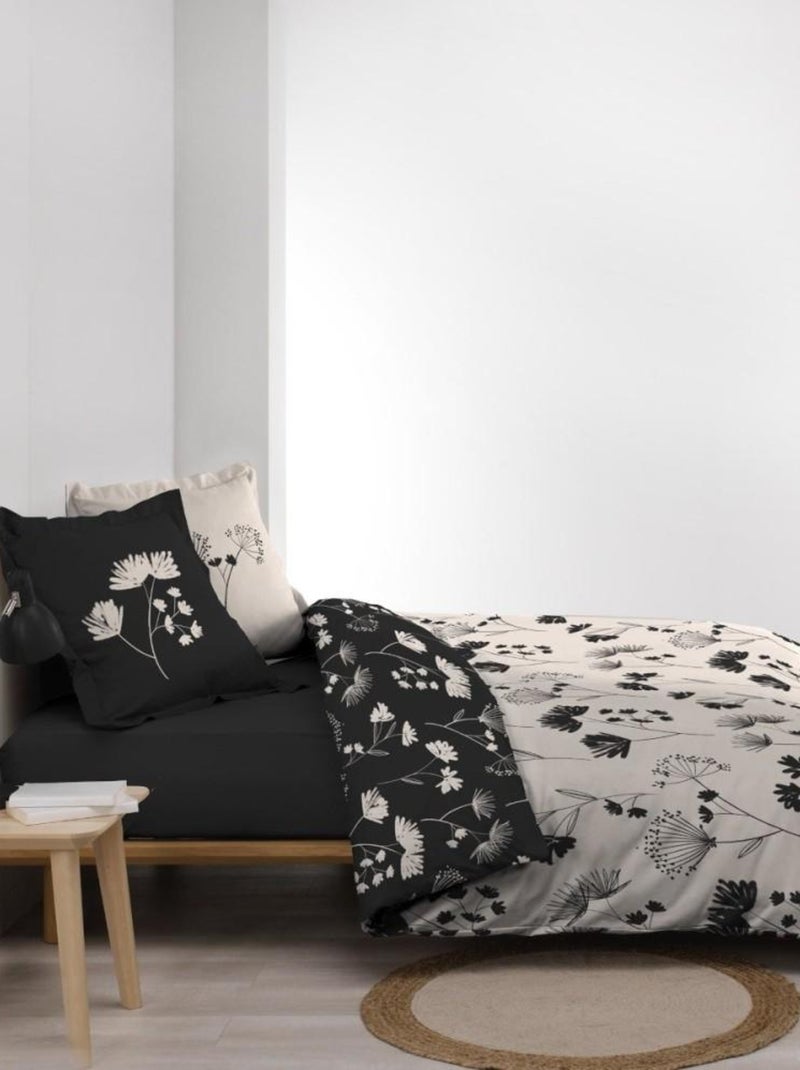 Housse de couette  + taie(s) IRIS coton percale 78 fils Noir - Kiabi