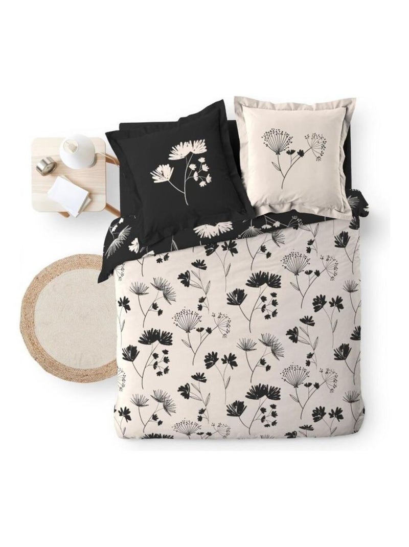 Housse de couette  + taie(s) IRIS coton percale 78 fils Noir - Kiabi