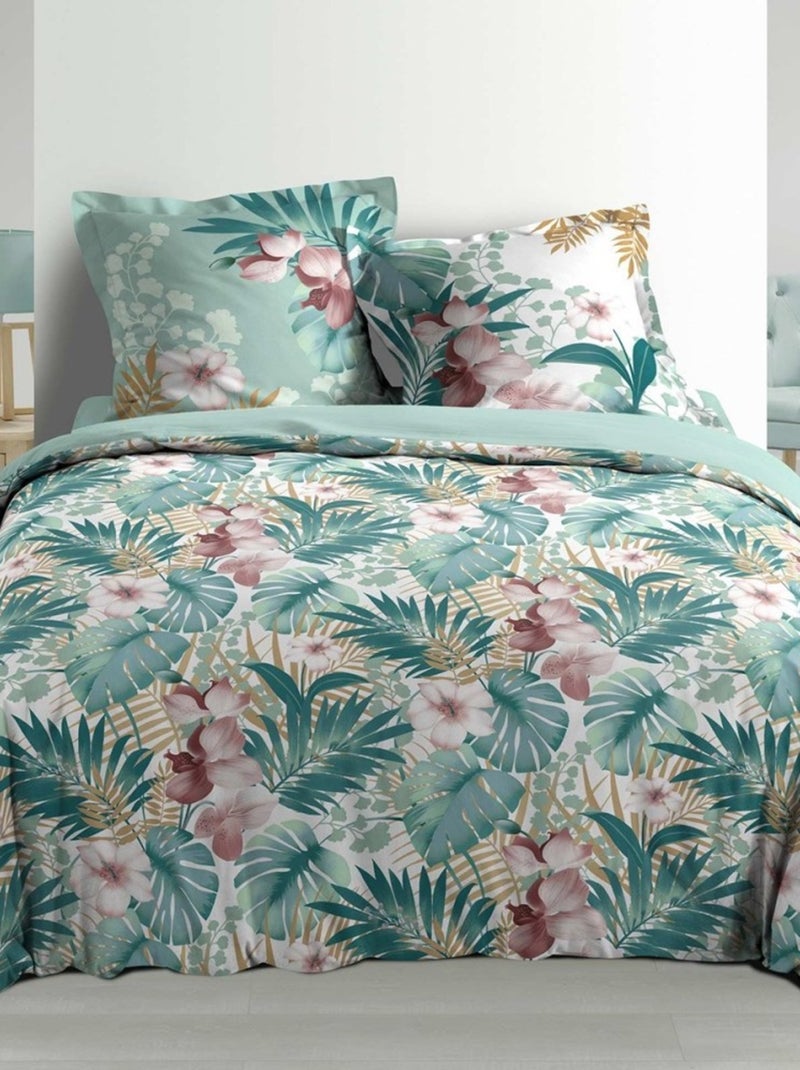 Housse de couette  + taie(s) Kelly coton percale 78 fils Vert - Kiabi