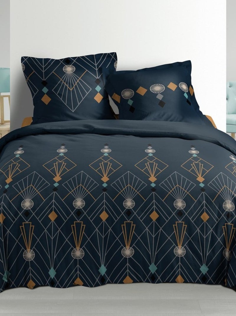 Housse de couette  + taie(s) Maestria coton percale 78 fils Bleu - Kiabi