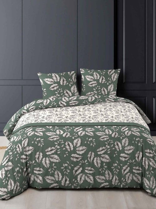 Housse de couette  + taie(s) Marjolaine kaki coton 52 fils - Kiabi