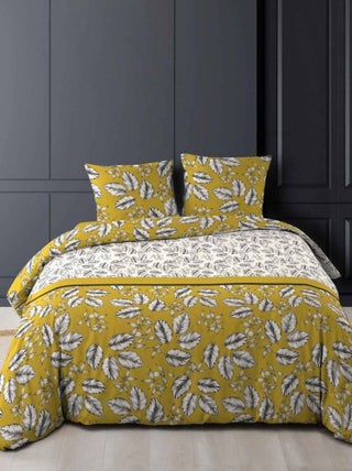 Housse de couette  + taie(s) Marjolaine ocre coton 52 fils