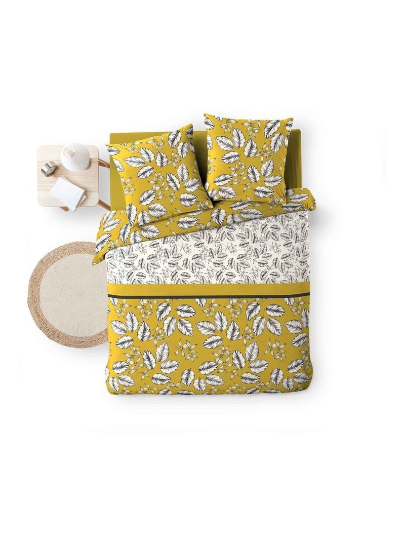 Housse de couette  + taie(s) Marjolaine ocre coton 52 fils Jaune - Kiabi