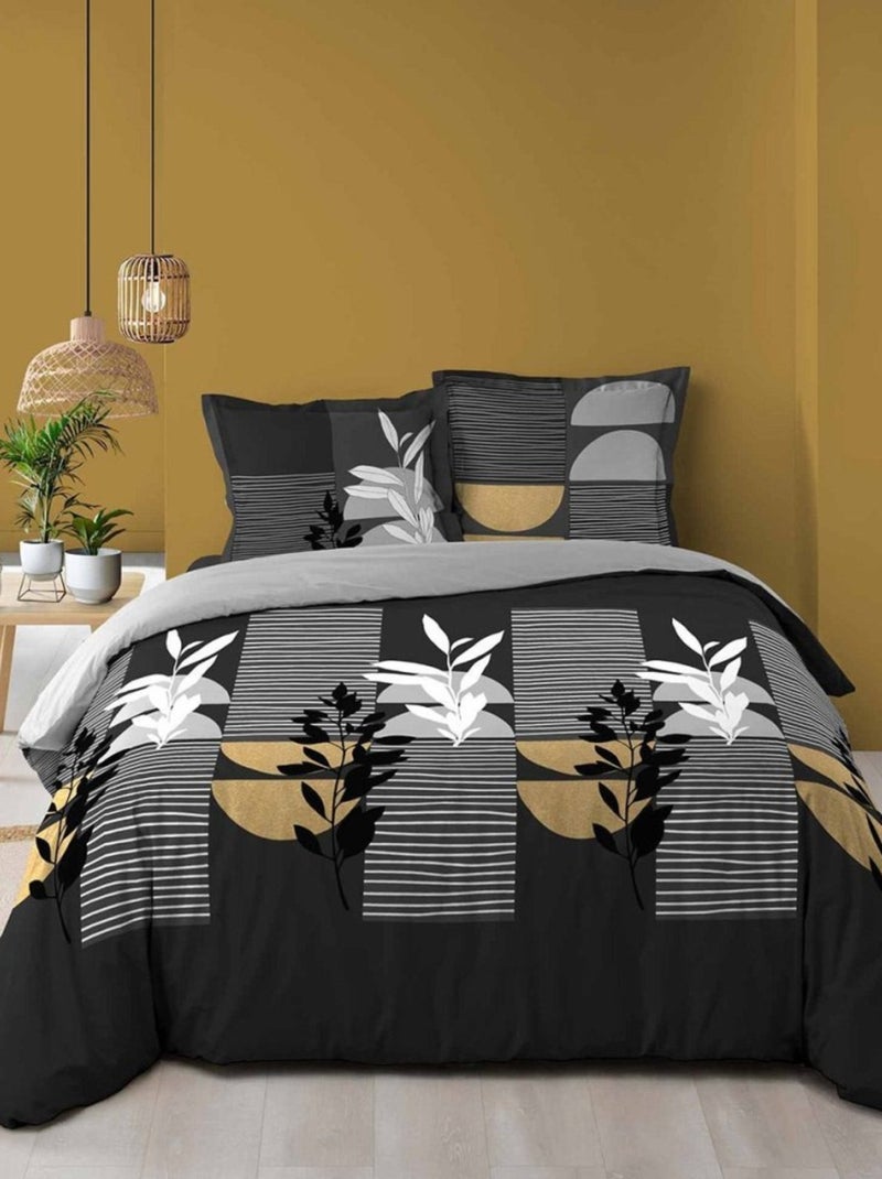 Housse de couette  + taie(s) métallisé Asior coton 57 fils Noir - Kiabi