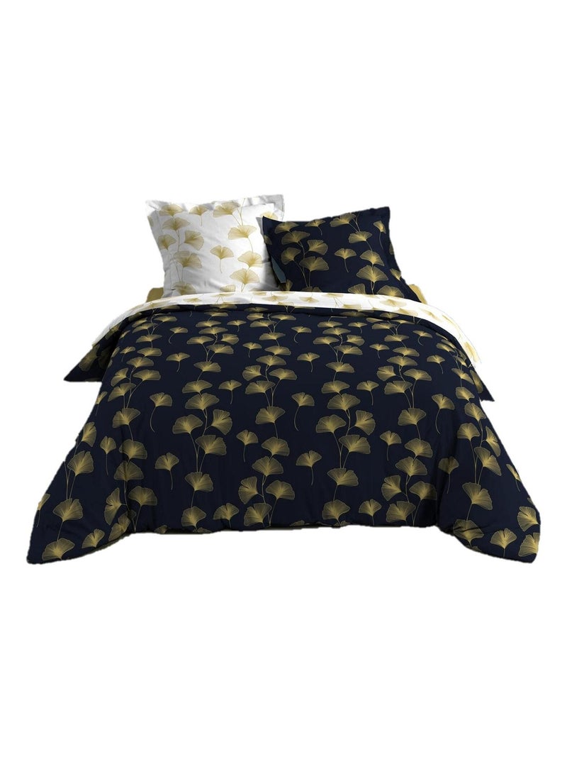 Housse de couette + taies metallise Bloomy Bleu marine - Kiabi
