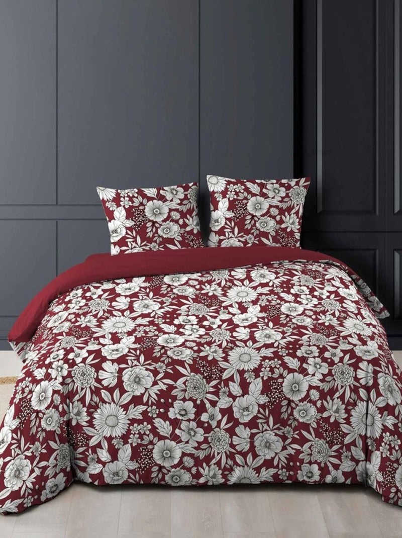 Housse de couette  + taie(s) Milady bordeaux coton 52 fils Violet - Kiabi