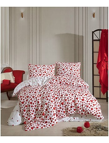 Housse de couette + taie(s) oreiller "Amour" 100% coton imprimé.