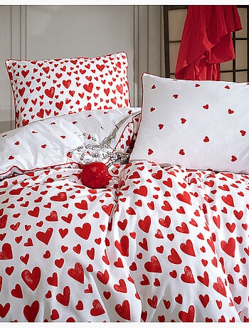 Housse de couette + taie(s) oreiller "Amour" 100% coton imprimé.