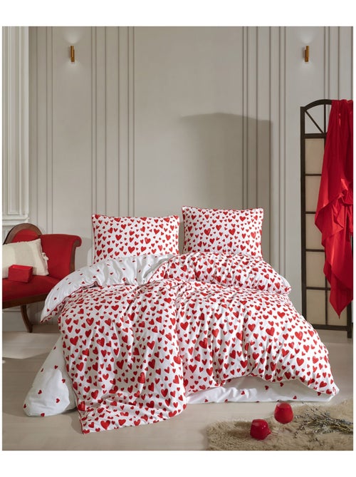 Housse de couette + taie(s) oreiller "Amour" 100% coton imprimé. - Kiabi Housse de couette + taie(s) oreiller "Amour" 100% coton imprimé. - Kiabi