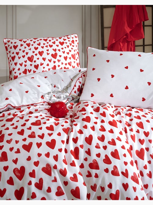Housse de couette + taie(s) oreiller "Amour" 100% coton imprimé. - Kiabi Housse de couette + taie(s) oreiller "Amour" 100% coton imprimé. - Kiabi