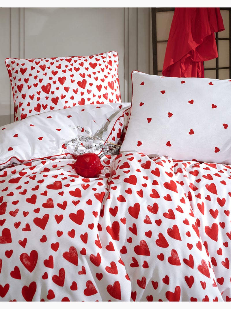 Housse de couette + taie(s) oreiller "Amour" 100% coton imprimé. Rouge - Kiabi