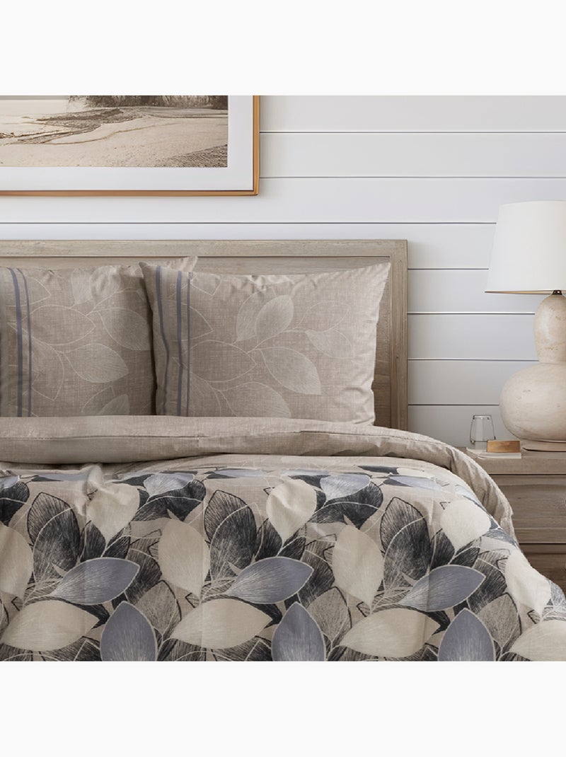 Housse de couette + taie(s) oreiller "Bernanda" 100% coton imprimé. Beige - Kiabi