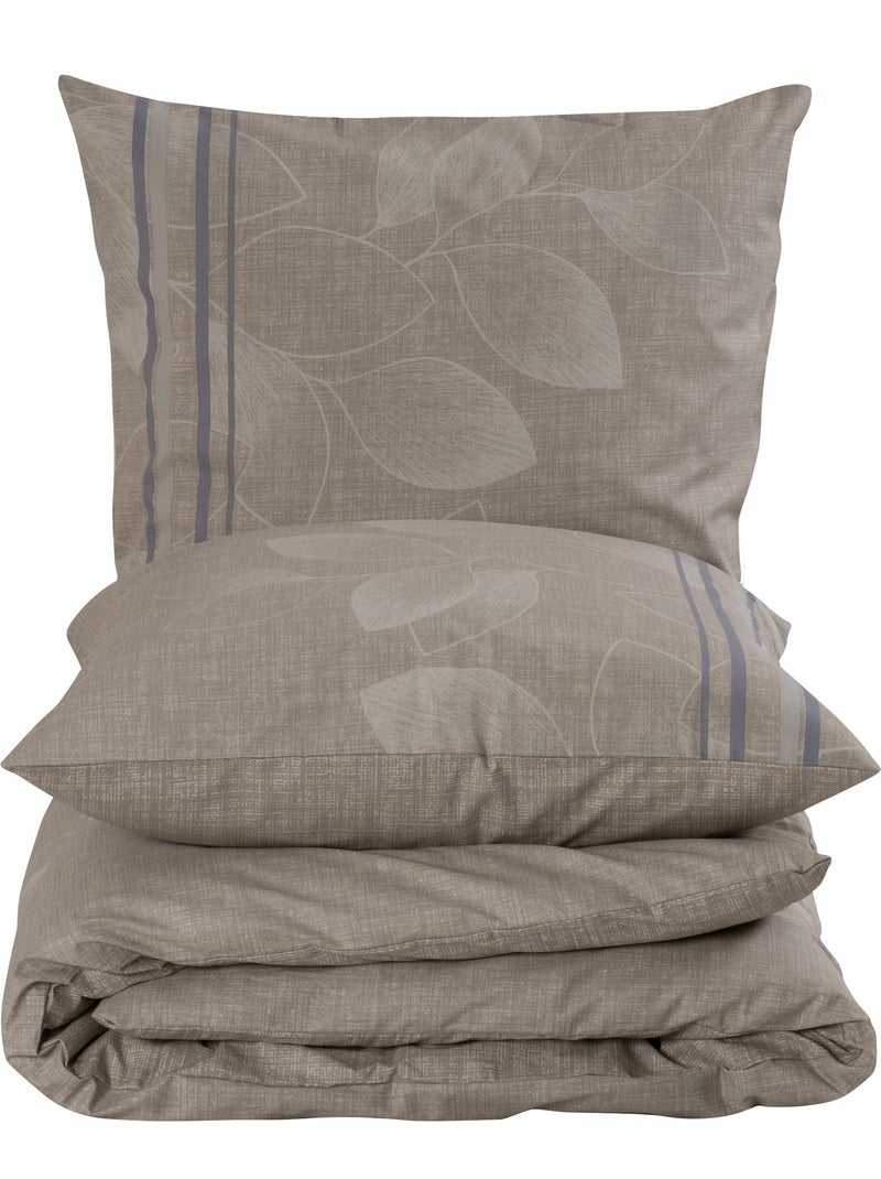 Housse de couette + taie(s) oreiller "Bernanda" 100% coton imprimé. Beige - Kiabi