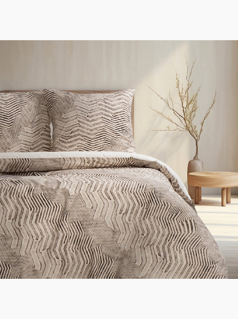 Housse de couette + taie(s) oreiller "Delda" 100% coton imprimé. Beige - Kiabi