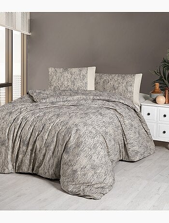 Housse de couette + taie(s) oreiller "Effect gris" 100% coton imprimé.