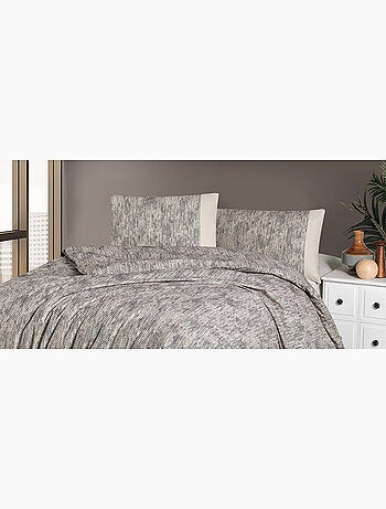 Housse de couette + taie(s) oreiller "Effect gris" 100% coton imprimé.