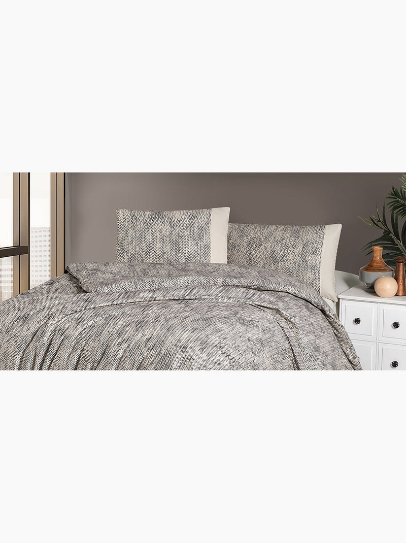 Housse de couette + taie(s) oreiller "Effect gris" 100% coton imprimé. Beige - Kiabi