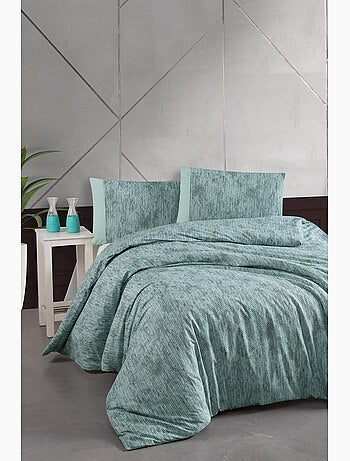 Housse de couette + taie(s) oreiller "Effect mint" 100% coton imprimé.
