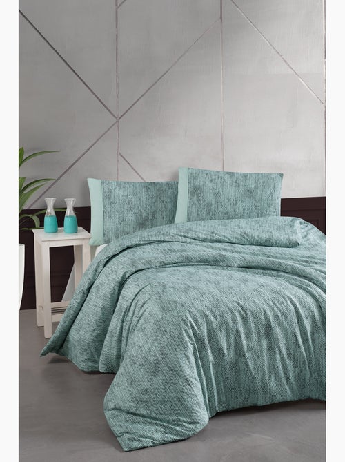 Housse de couette + taie(s) oreiller "Effect mint" 100% coton imprimé. - Kiabi Housse de couette + taie(s) oreiller "Effect mint" 100% coton imprimé. - Kiabi