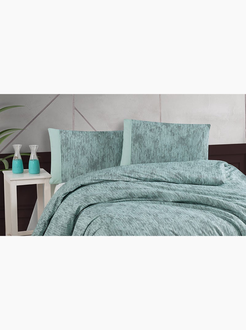 Housse de couette + taie(s) oreiller "Effect mint" 100% coton imprimé. Vert d'eau - Kiabi