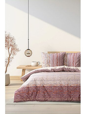 Housse de couette + taie(s) oreiller "Efonte Ocre" 100% coton imprimé.