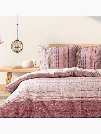 Housse de couette + taie(s) oreiller "Efonte Ocre" 100% coton imprimé.