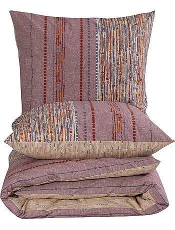 Housse de couette + taie(s) oreiller "Efonte Ocre" 100% coton imprimé.