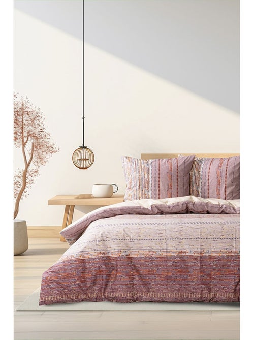 Housse de couette + taie(s) oreiller "Efonte Ocre" 100% coton imprimé. - Kiabi