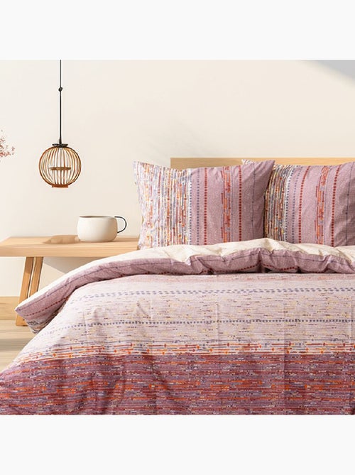 Housse de couette + taie(s) oreiller "Efonte Ocre" 100% coton imprimé. - Kiabi