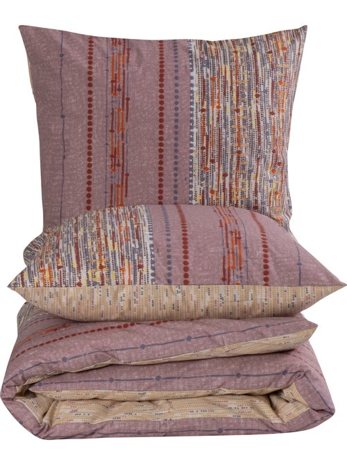 Housse de couette + taie(s) oreiller "Efonte Ocre" 100% coton imprimé. - Kiabi
