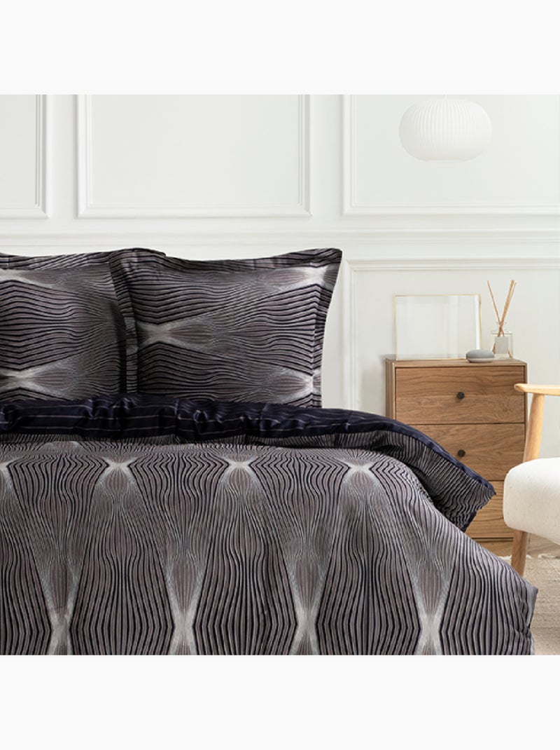 Housse de couette + taie(s) oreiller satin de coton "Bistro" Noir - Kiabi