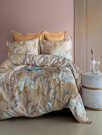 Housse de couette + taies oreiller satin de coton "Botanist