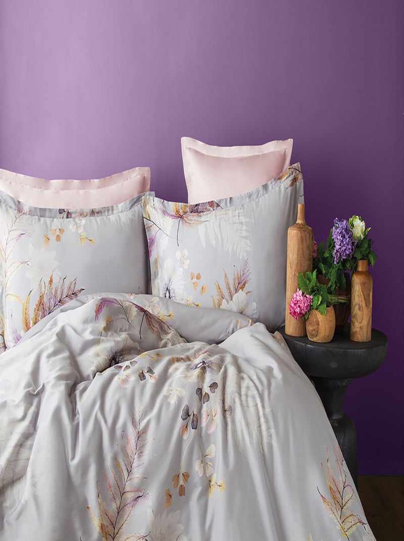 Housse de couette + taies oreiller satin de coton "Brunelle" Multicolore - Kiabi