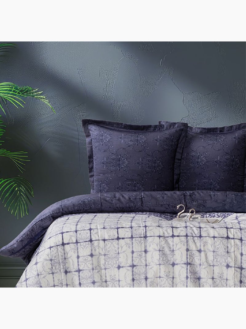 Housse de couette + taie(s) oreiller satin de coton "Melori" Bleu marine - Kiabi