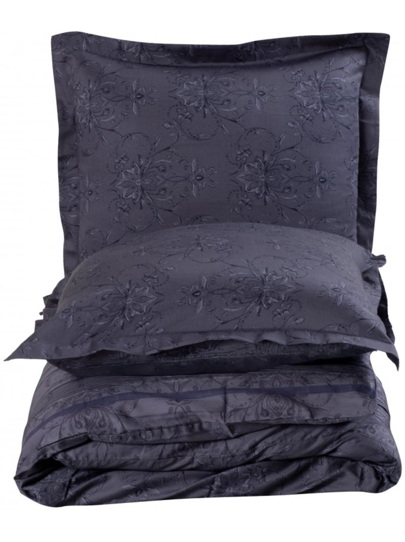 Housse de couette + taie(s) oreiller satin de coton "Melori" Bleu marine - Kiabi