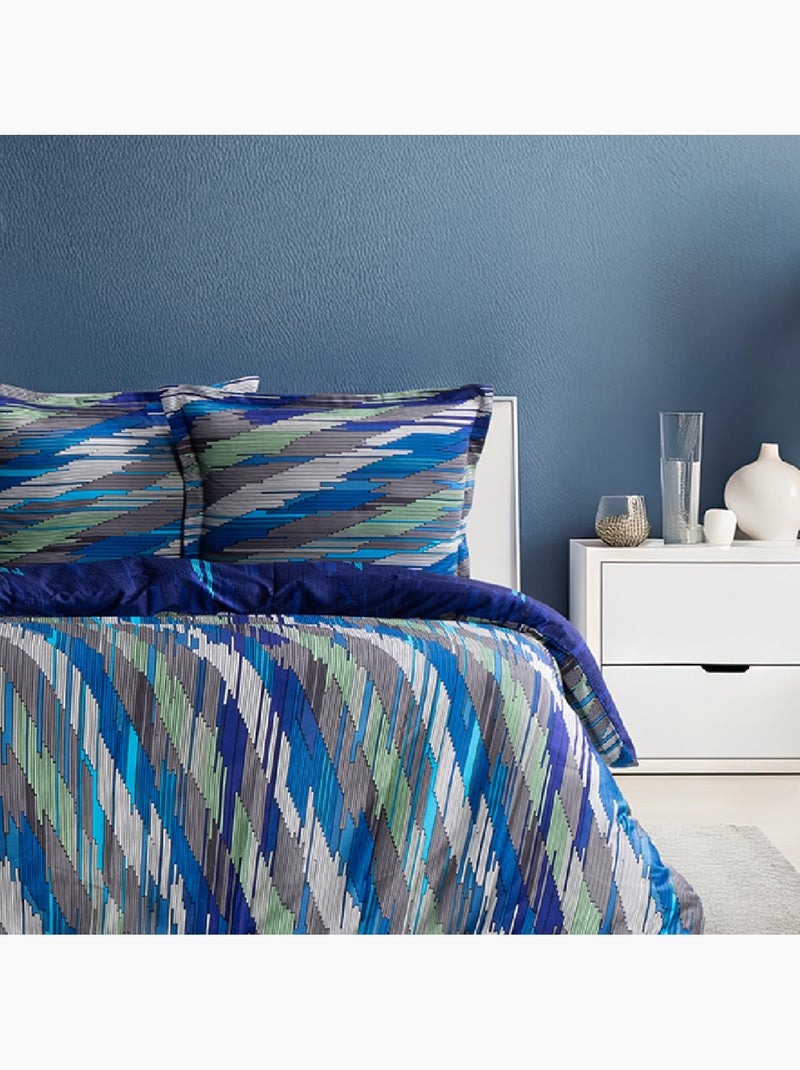 Housse de couette + taie(s) oreiller satin de coton "Neron" Bleu Multicolore - Kiabi