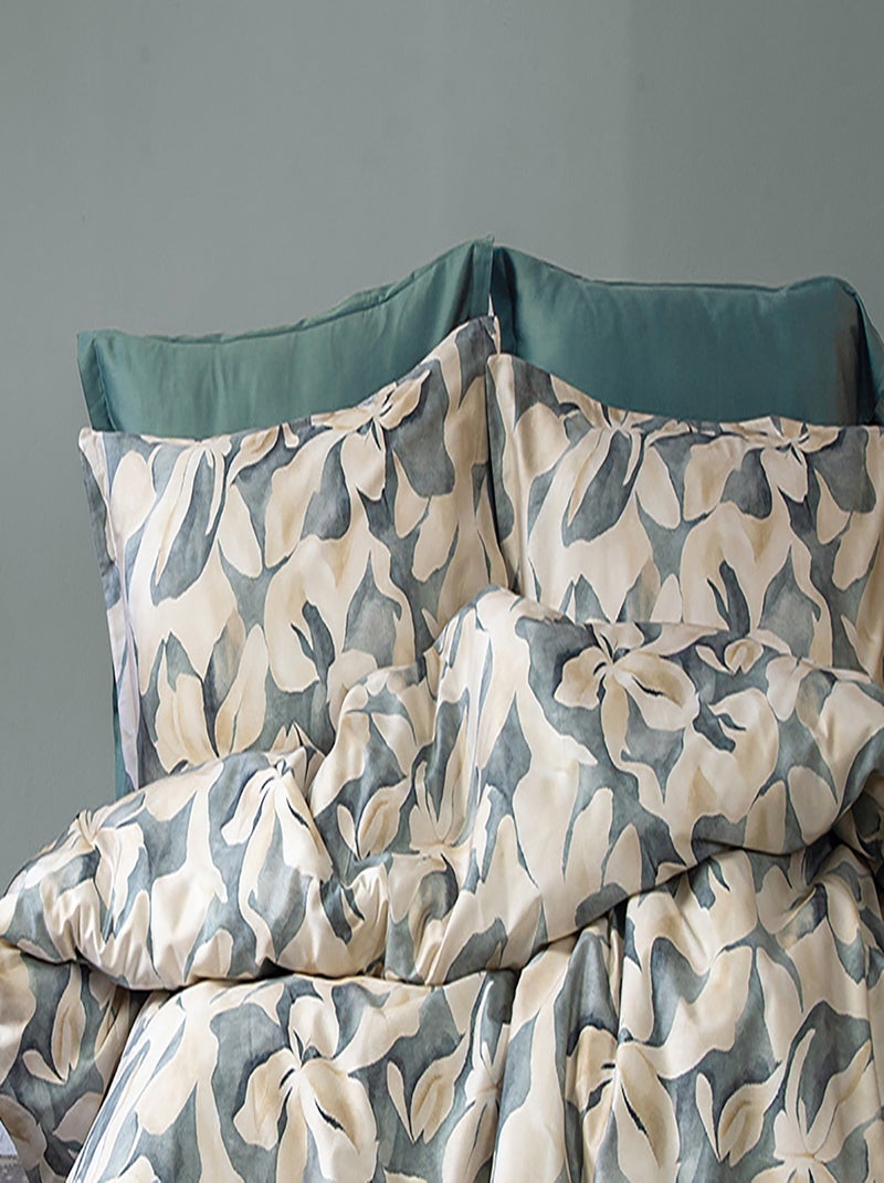 Housse de couette + taies oreiller satin de coton "Praxis" Vert - Kiabi