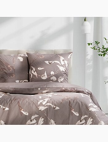 Housse de couette + taie(s) oreiller "Tivory beige" 100% coton imprimé.