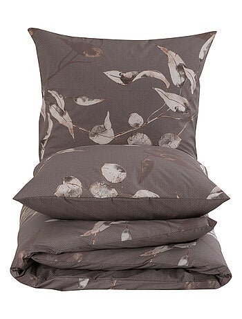 Housse de couette + taie(s) oreiller "Tivory beige" 100% coton imprimé.