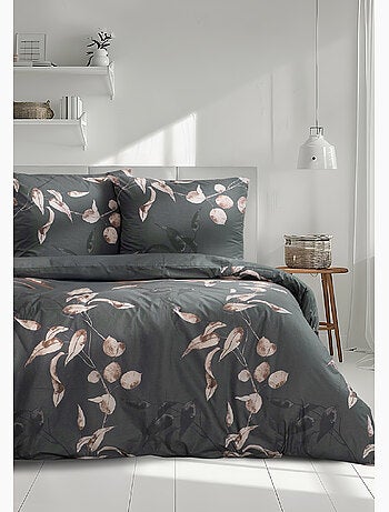 Housse de couette + taie(s) oreiller "Tivory vert" 100% coton imprimé.