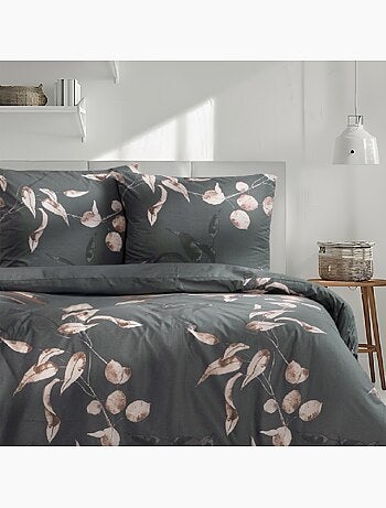 Housse de couette + taie(s) oreiller "Tivory vert" 100% coton imprimé.