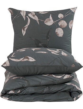 Housse de couette + taie(s) oreiller "Tivory vert" 100% coton imprimé.