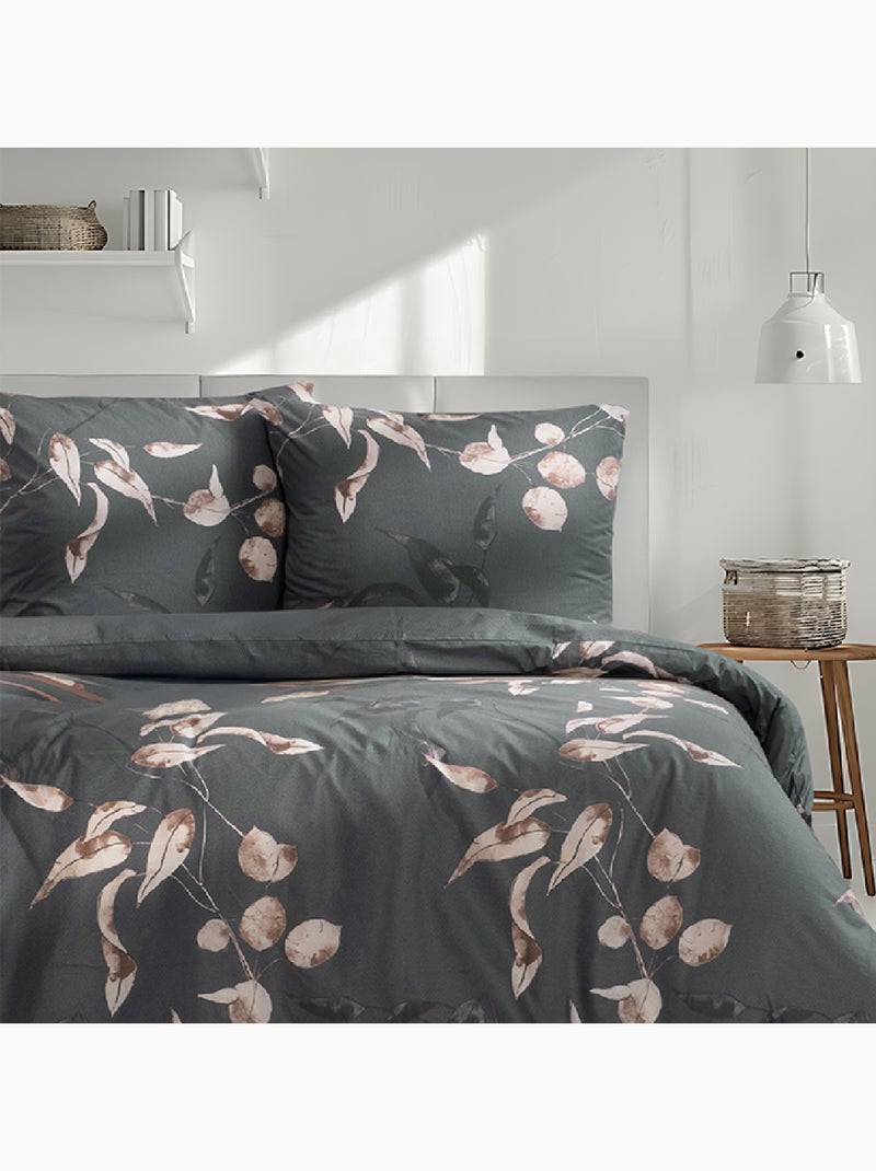 Housse de couette + taie(s) oreiller "Tivory vert" 100% coton imprimé. Kaki - Kiabi