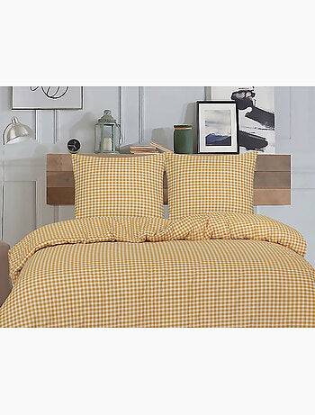 Housse de couette + taie(s) oreiller "Vichy ambre " 100% coton imprimé.