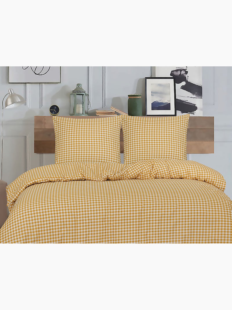 Housse de couette + taie(s) oreiller "Vichy ambre " 100% coton imprimé. Ambre - Kiabi