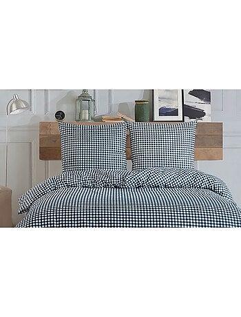 Housse de couette + taie(s) oreiller "Vichy marine" 100% coton imprimé.