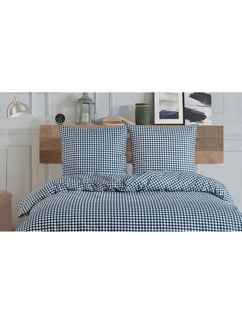 Housse de couette + taie(s) oreiller "Vichy marine" 100% coton imprimé. - Kiabi