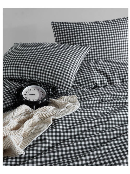 Housse de couette + taie(s) oreiller "Vichy marine" 100% coton imprimé. - Kiabi