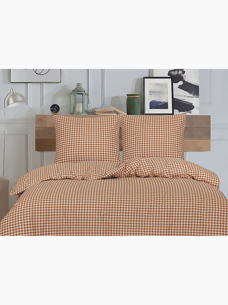 Housse de couette + taie(s) oreiller "Vichy mocca" 100% coton imprimé. Moka - Kiabi