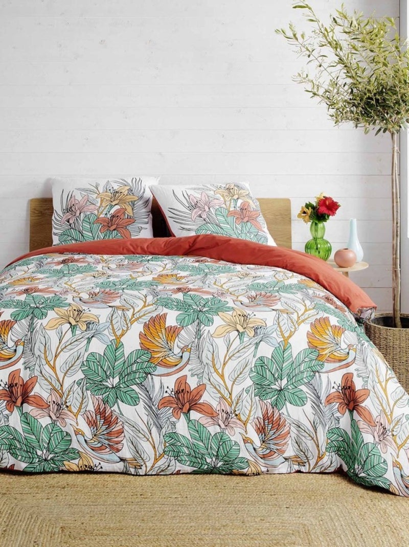 Housse de couette  + taie(s) Palombe double gaze de coton 57 fils Vert - Kiabi